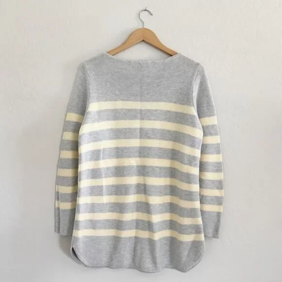 J Jill Bateau Neck Cotton Blend Gray Striped Sweater Size M - Picture 5 of 9